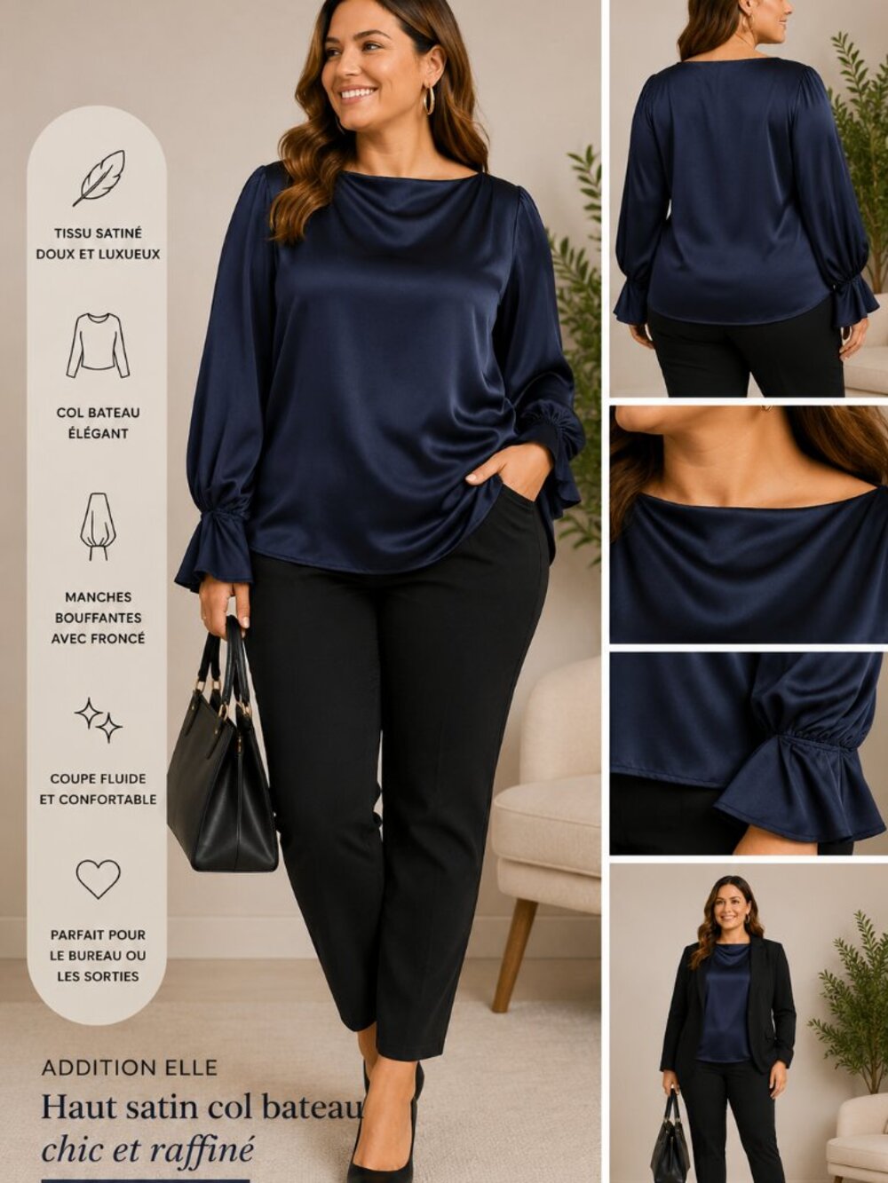 ADDITION ELLE — SATIN BOAT NECK TOP — SIZE 2X